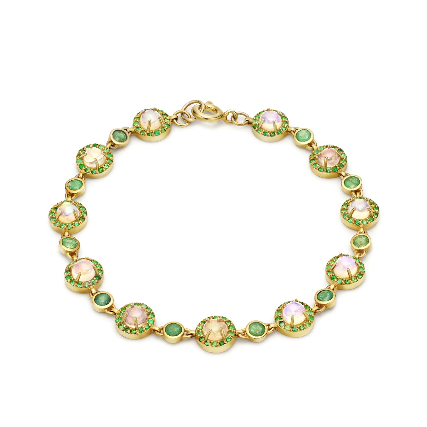Bracelet 925 Sterling Silver with Opals and Emeralds
