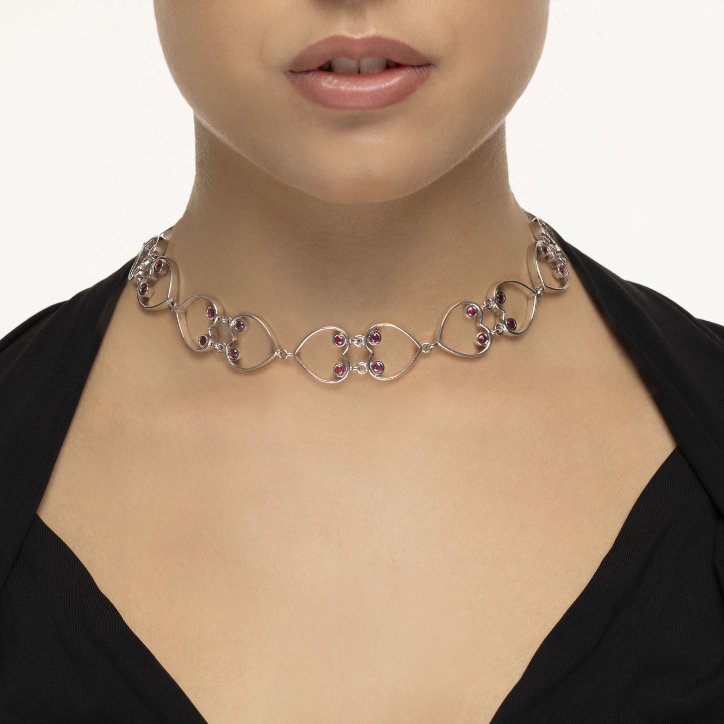 Choker necklace 925 silver with rubies
