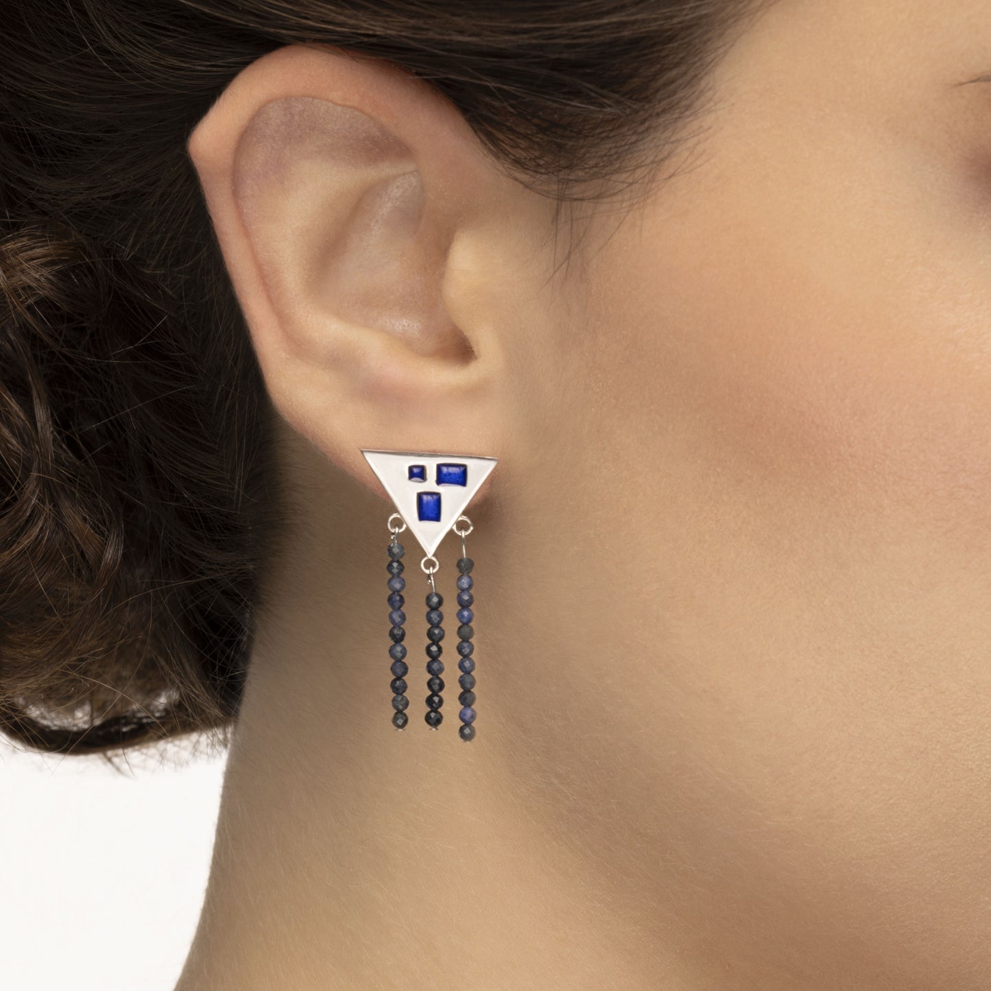 Earrings 925 Sterling Silver with raw sapphires and enamels