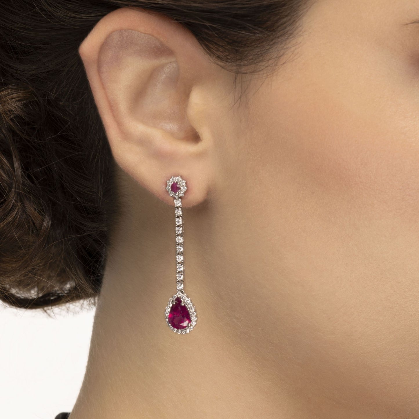 Earrings 925 Sterling Silver Drop-Shaped Rubies