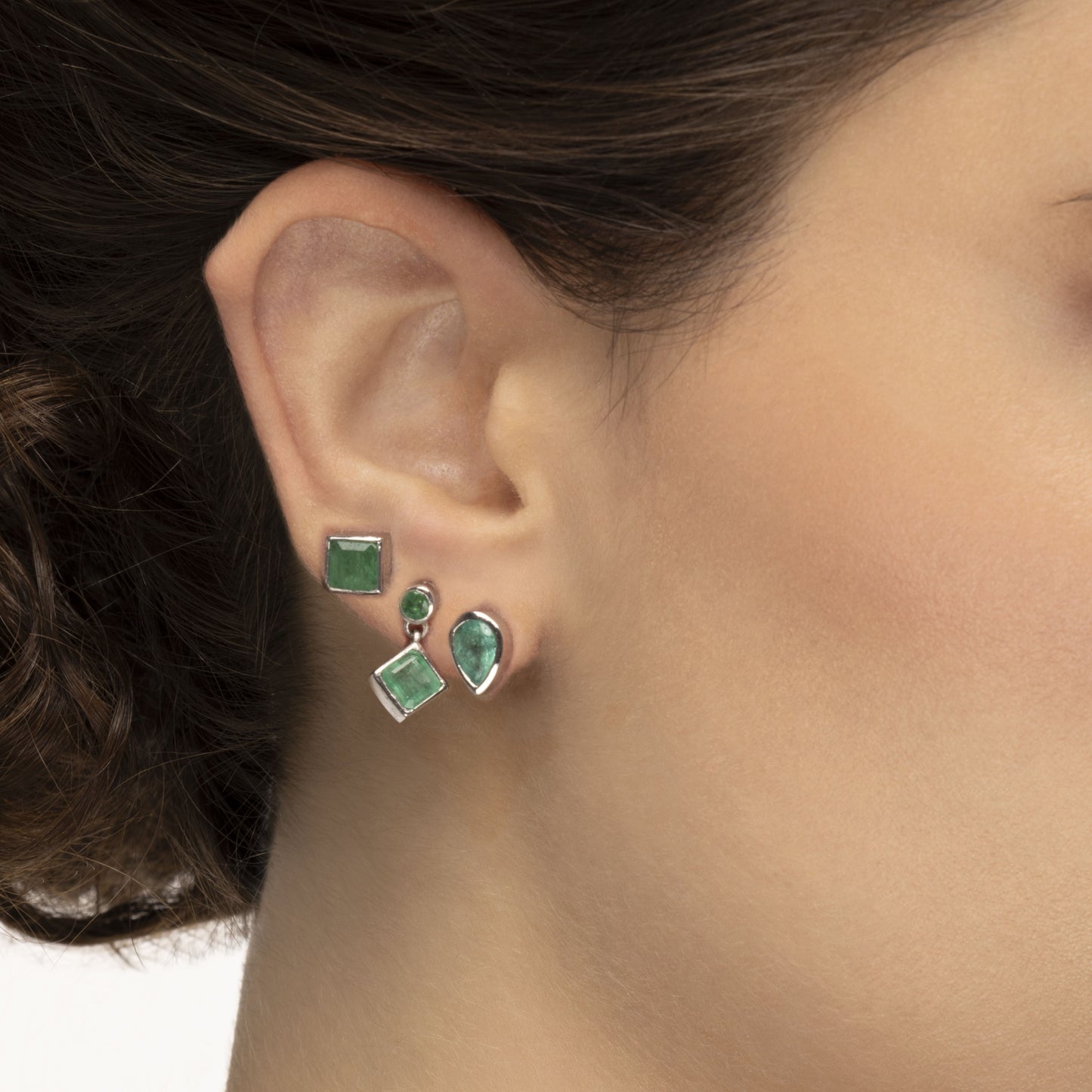 Earrings Trio 925 Serling Silver Emeralds