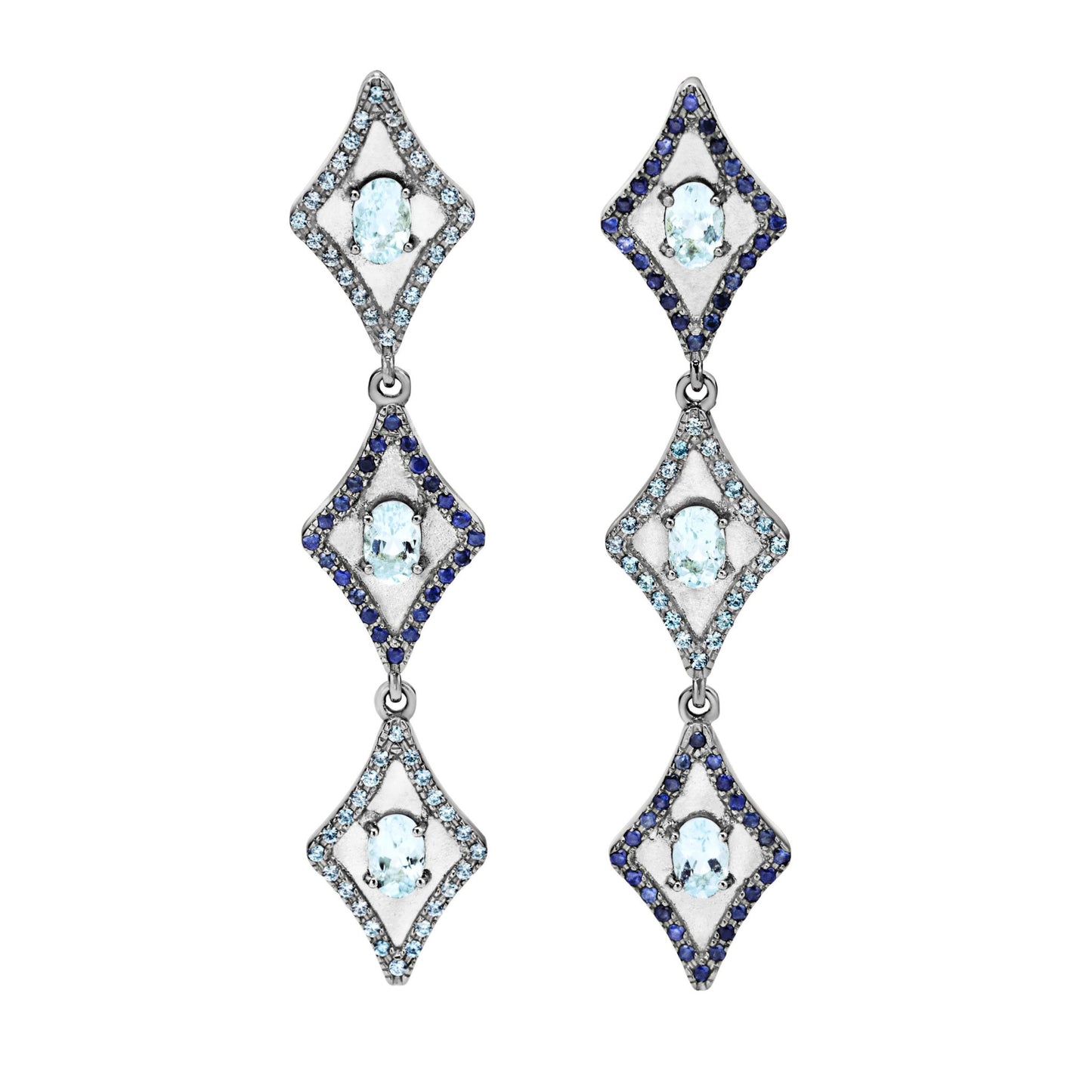 Earrings 925 Sterling Silver with Sapphires and Aquamarines