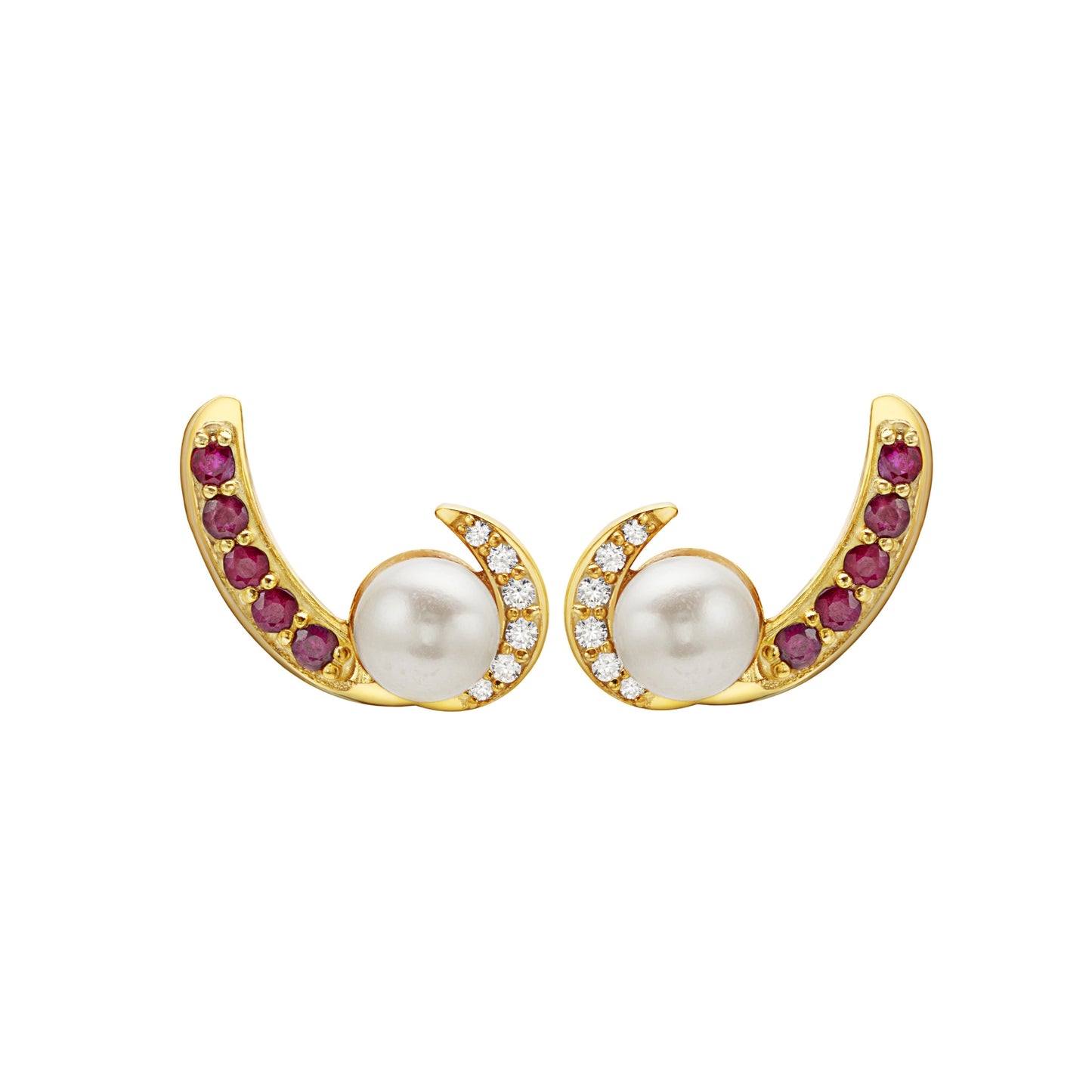 Earrings 925Sterling Silver with Pearls and Rubies "Liù"