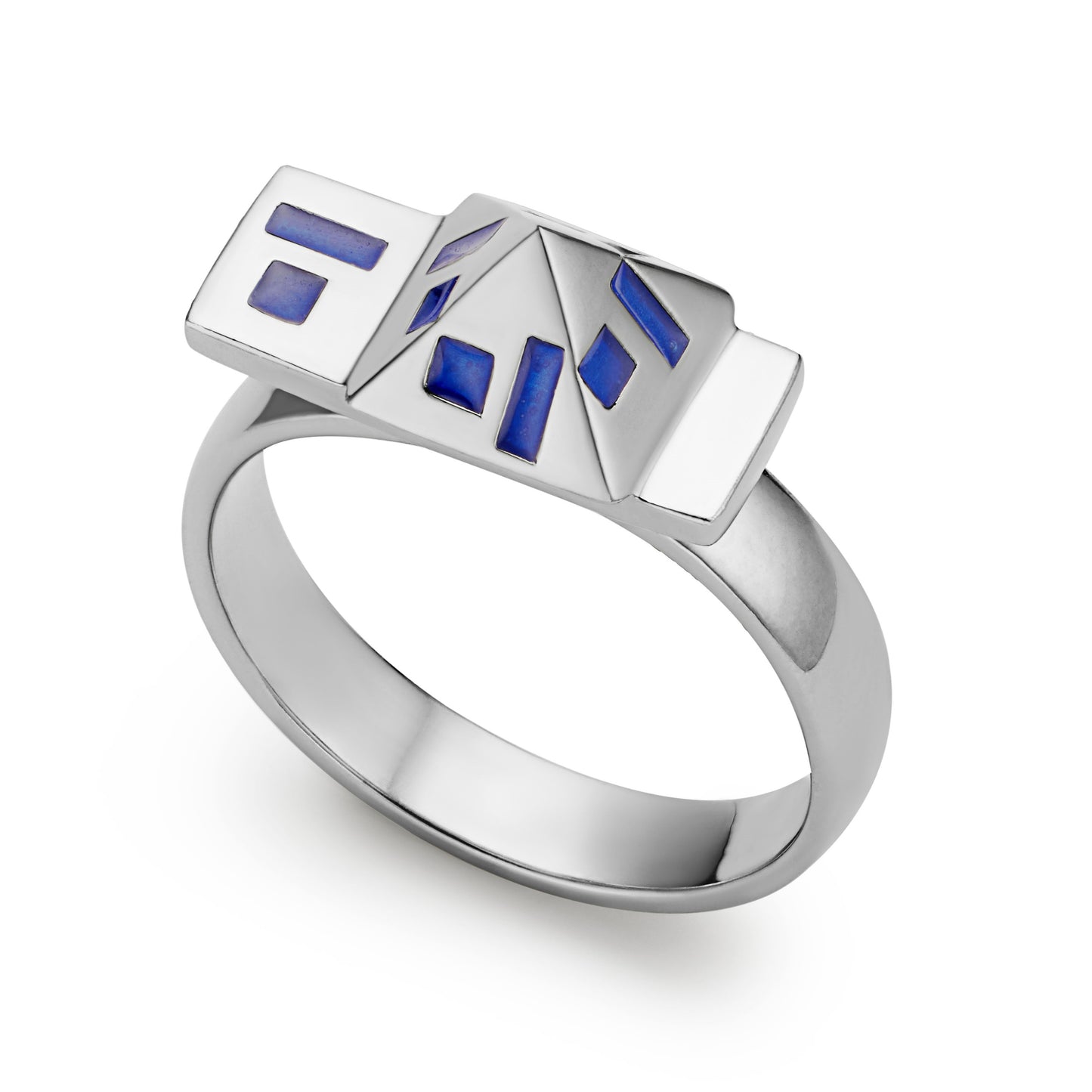 Ring 925 sterling silver pyramid design with Persian blue hot enamels
