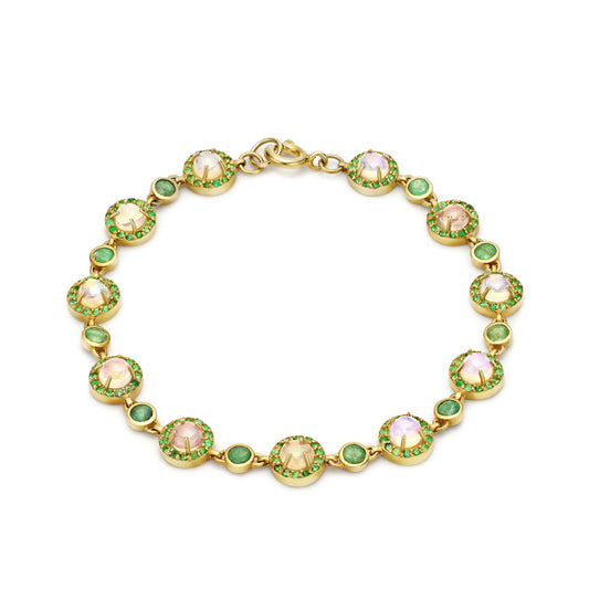 Bracelet 925 Sterling Silver with Opals and Emeralds