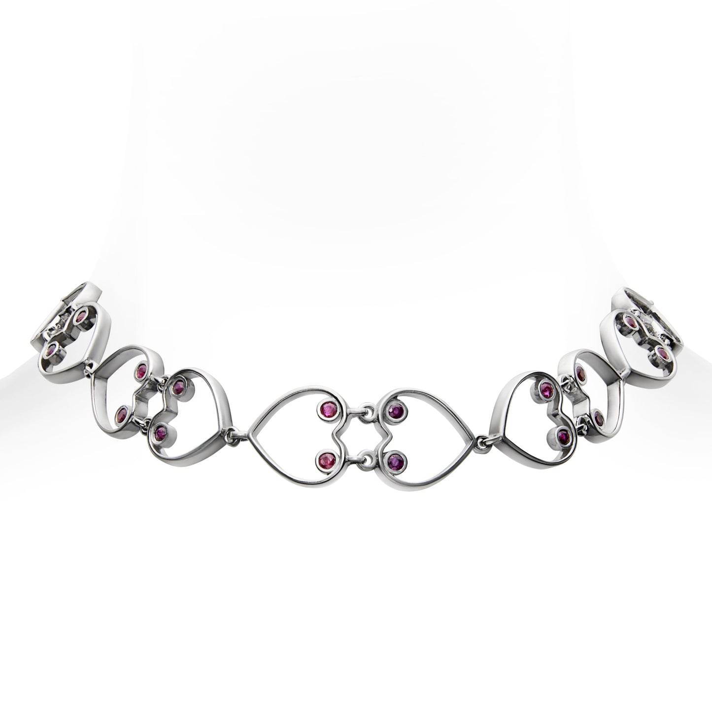 Choker necklace 925 silver with rubies