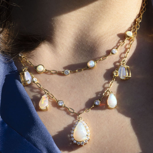 Necklace 925 Sterling Silver with Opals