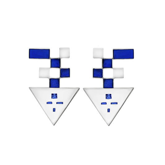 Earrings 925 sterling silver with sapphires and Persian blue enamels