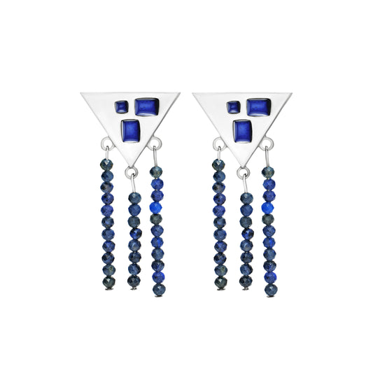 Earrings 925 Sterling Silver with raw sapphires and enamels