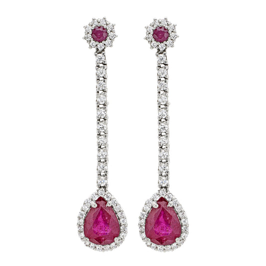 Earrings 925 Sterling Silver Drop-Shaped Rubies