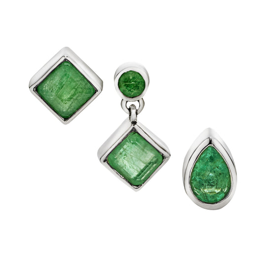 Earrings Trio 925 Serling Silver Emeralds
