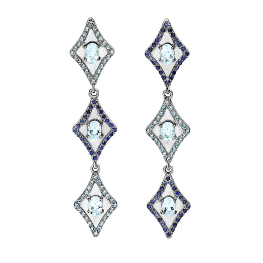 Earrings 925 Sterling Silver with Sapphires and Aquamarines