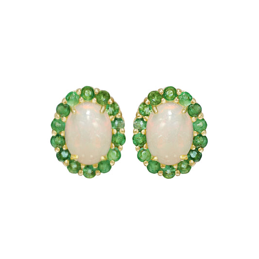 Earrings 925 Sterling Silver with Opals and Emeralds