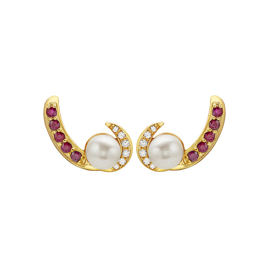 Earrings 925Sterling Silver with Pearls and Rubies "Liù"