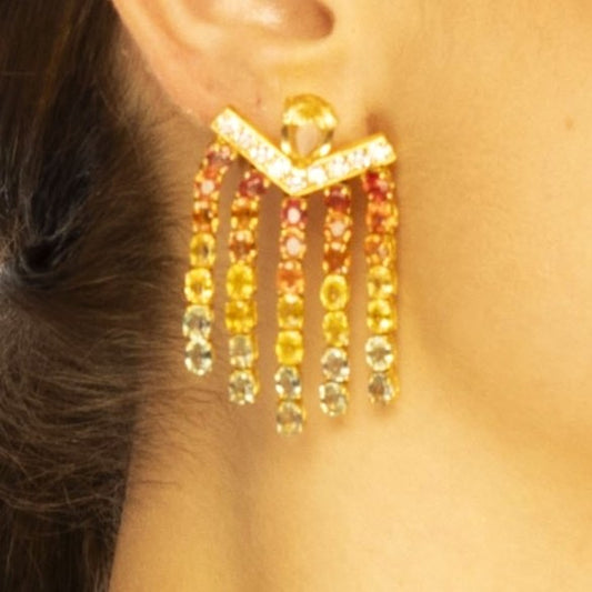 Earrings 925 Sterling Silver with Multicolor Songea Sapphires