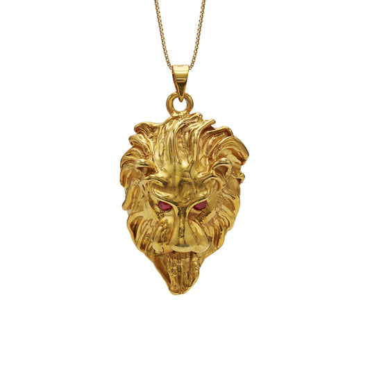 Pendant 925 Sterling Silver Lion Head design with Rubies