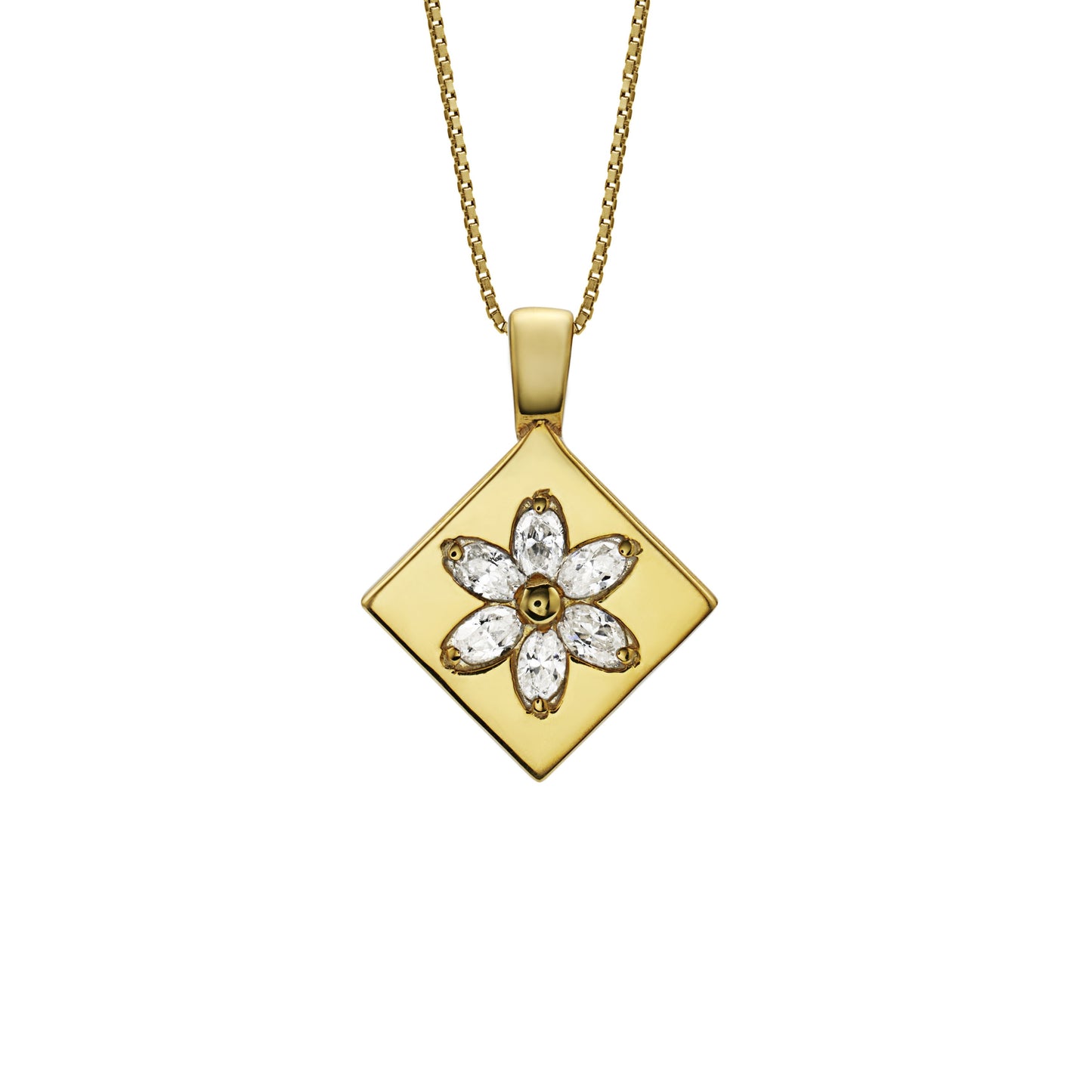 Gold rhodium-plated rhombus pendant with cubic zirconia