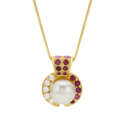 Pendant 925 Sterling Silver with Pearl and Rubies "Liù"