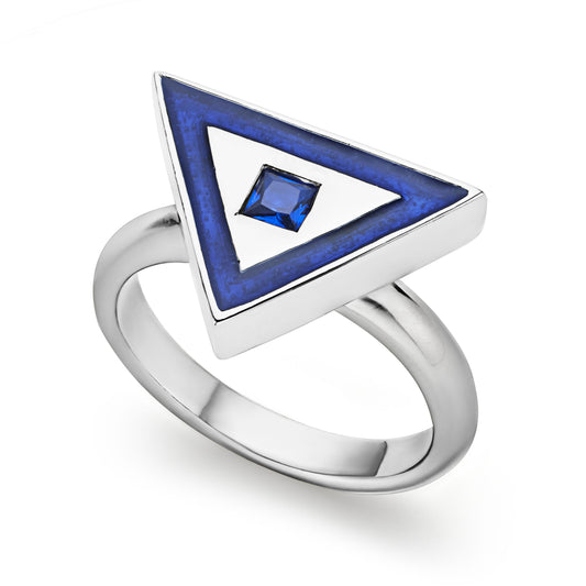 Ring 925 sterling silverr with sapphire and Persia blue enamel triangle design