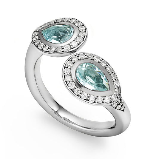 Contrarié ring 925 Sterling Silver with Aquamarines
