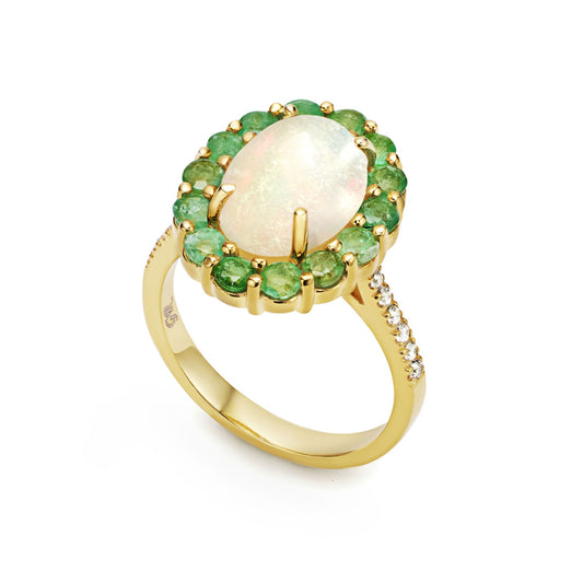 Ring 925 Sterling Silver Opal and Emeralds